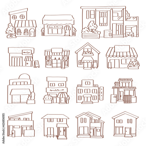 お店や家の町並みセット