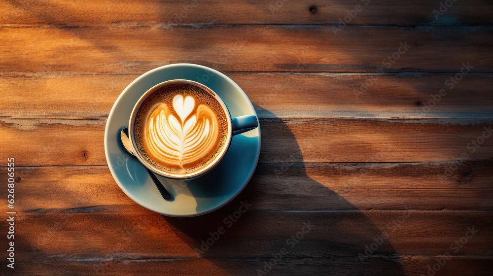 cup of coffee on wooden table. hot cappuccino AI Generated. cup of coffee on wooden table. hot cappuccino AI Generated.