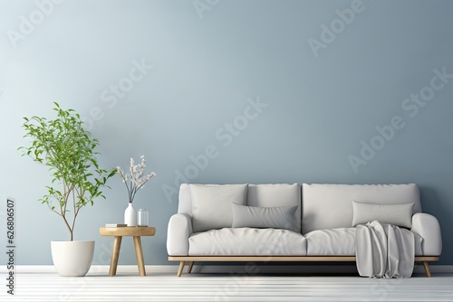 Mock up wall in steel blue modern interior background   Generative AI © midart