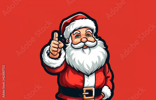 happy santa claus isolated holding smartphone in hand or megaphone, shows thumbs up, pointing at empty space with index finger.santa in modern car trunk with lot of gifts, nighttime generative ai