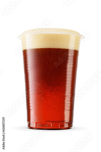 Cuadro en lienzo Dark amber porter beer in small plastic disposable cup isolated