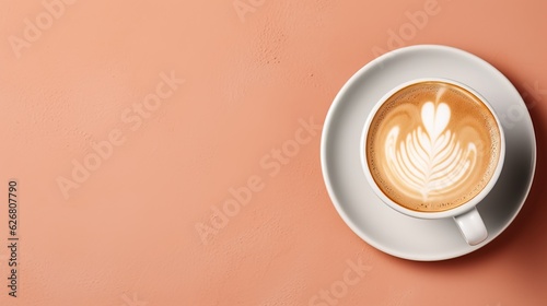 hot cappuccino with minimal orange background. AI Generated. 