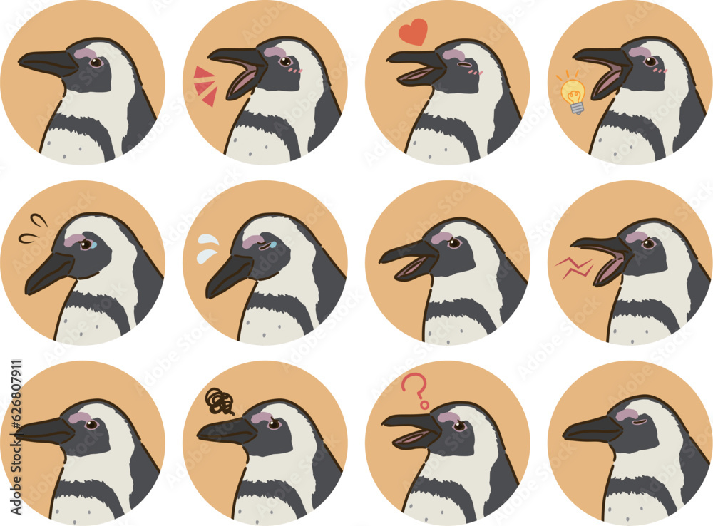 Obraz premium ケープペンギンの表情アイコンセット