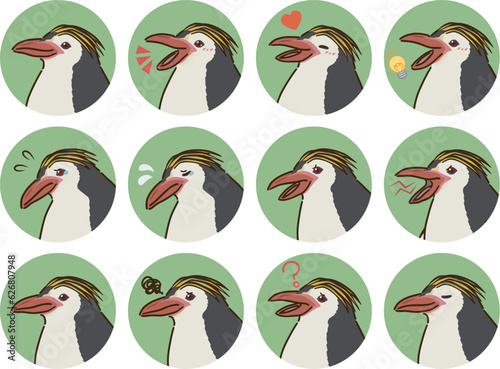 ロイヤルペンギンの表情アイコンセット