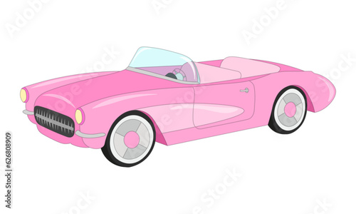 Fotografiet Cartoon illustration of the vintage pink car