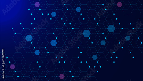 Abstract hexagons connection dots and lines background. Big data visualization, network connection and communication technology concept.