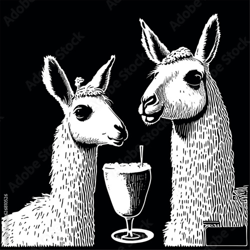 two llamas having cocktails