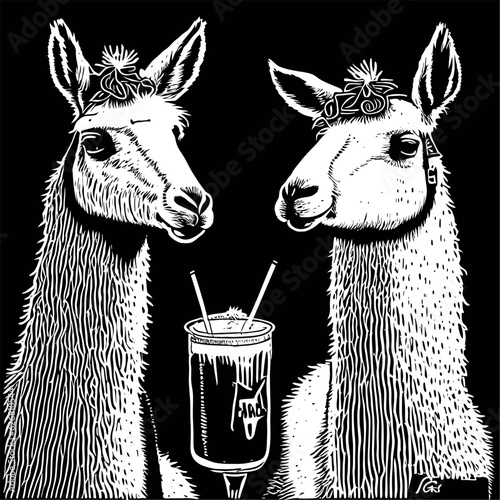 two llamas having cocktails