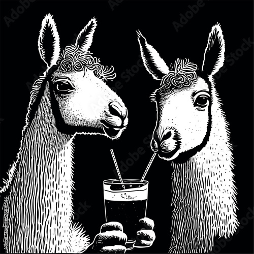 two llamas having cocktails