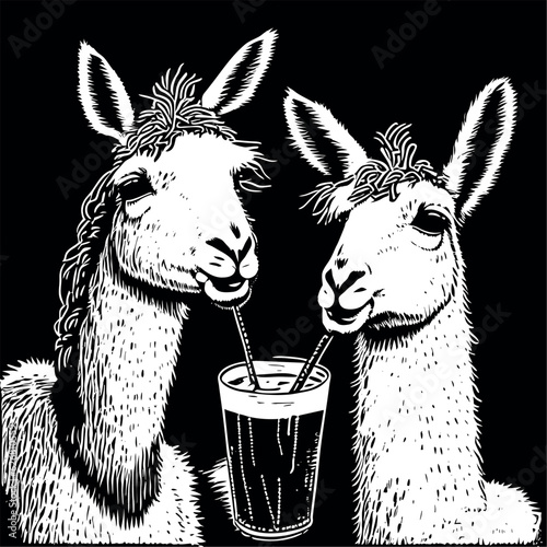 two llamas having cocktails
