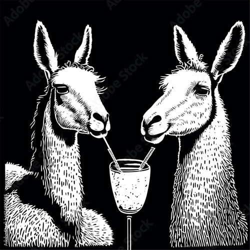 two llamas having cocktails
