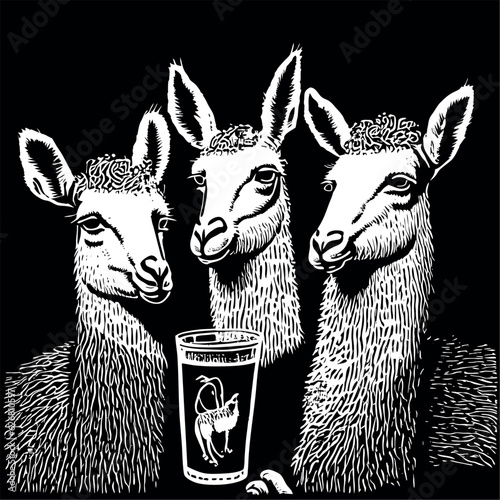 three llamas having cocktails