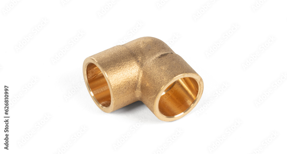 Brass fitting for plumbing pipes, connector for two different sizes, 90 degree angle Brass fitting for plumbing pipes, connector for two different sizes, 90 degree angle