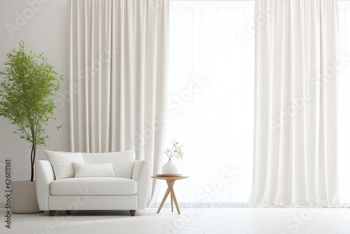 Modern living room interior with beautiful curtains Generative AI © midart