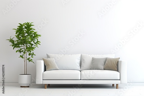 Modern living room with sofa and plant on white backgrond Generative AI