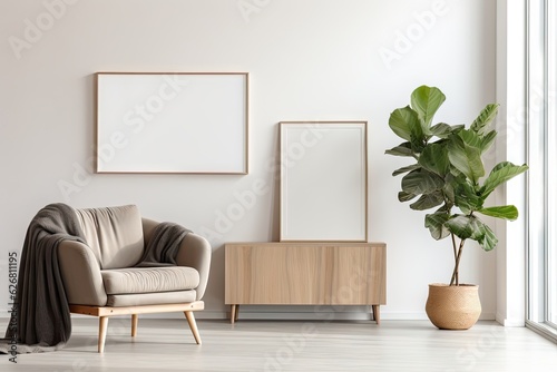 Modern scandinavian home interior with mock up photo  Generative AI
