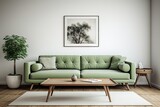 Stylish living room interior with comfortable green sof Generative AI