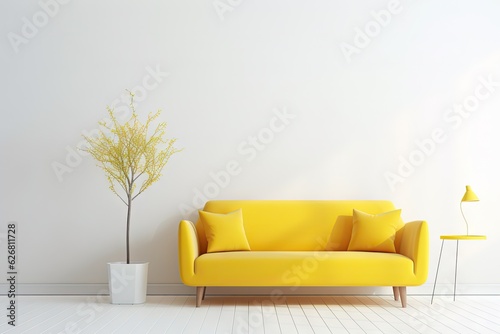 White living room interior with yellow sofa Generative AI