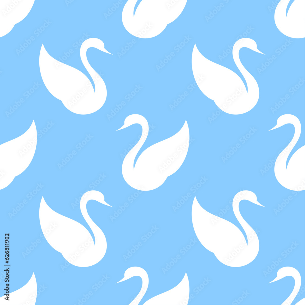 Swan vector seamless pattern. Stylized white birds silhouettes on blue background. Swan vector seamless pattern. Stylized white birds silhouettes on blue background.
