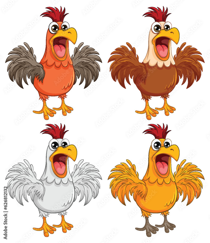 Fototapeta premium Four Freaking Out Chickens