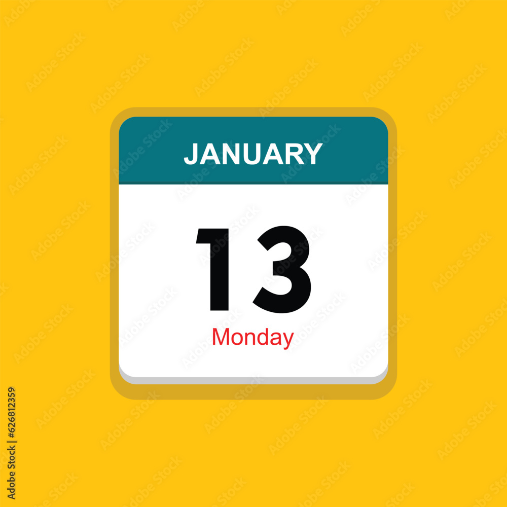 monday 13 january icon with black background, calender icon