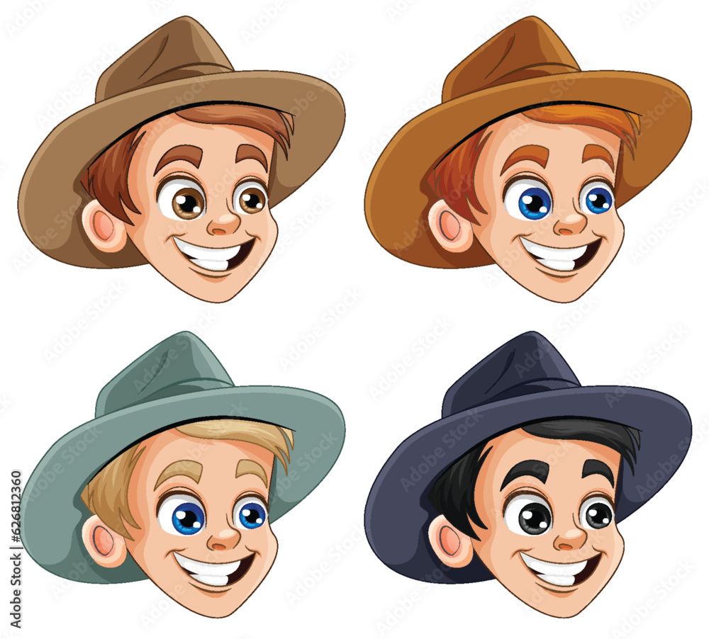 Cheerful Boy Head with Hat Collection
