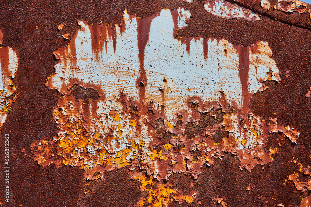 Fototapeta premium Corroding, dripping bloody metal, chipped paint, rusting wall, background, asset, horror
