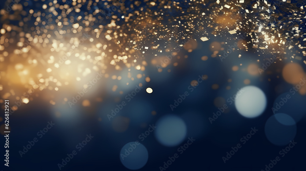 An abstract background featuring dark blue and golden particles. Christmas golden light shines, creating a bokeh effect on the navy blue background. Gold foil texture is also present.
Generative AI An abstract background featuring dark blue and golden particles. Christmas golden light shines, creating a bokeh effect on the navy blue background. Gold foil texture is also present.
Generative AI