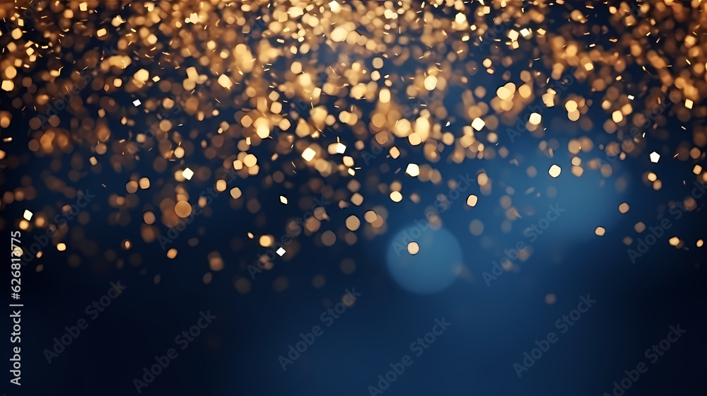 An abstract background featuring dark blue and golden particles. Christmas golden light shines, creating a bokeh effect on the navy blue background. Gold foil texture is also present.
Generative AI An abstract background featuring dark blue and golden particles. Christmas golden light shines, creating a bokeh effect on the navy blue background. Gold foil texture is also present.
Generative AI