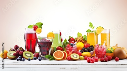 drink of fruit and vegetables on white wood background. AI generated.