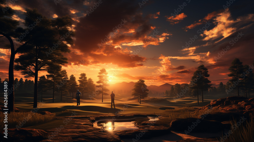 Golfer sport in playground. Generative Ai