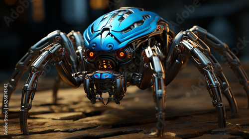 Futuristic robotic spider with metallic legs. Generative Ai © andranik123