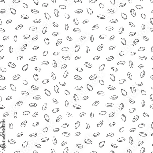 Sesame seeds seamless pattern, monochrome sketch vector illustration on white background.