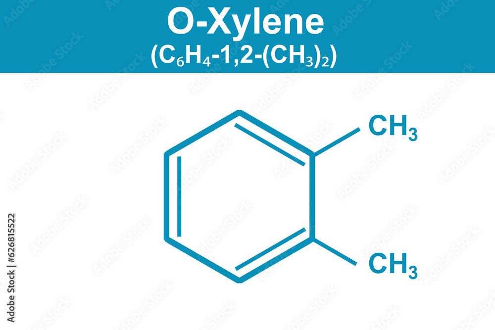 Chemistry illustration of o-Xylene C6H4-1,2-(CH3)2 in blue Chemistry illustration of o-Xylene C6H4-1,2-(CH3)2 in blue