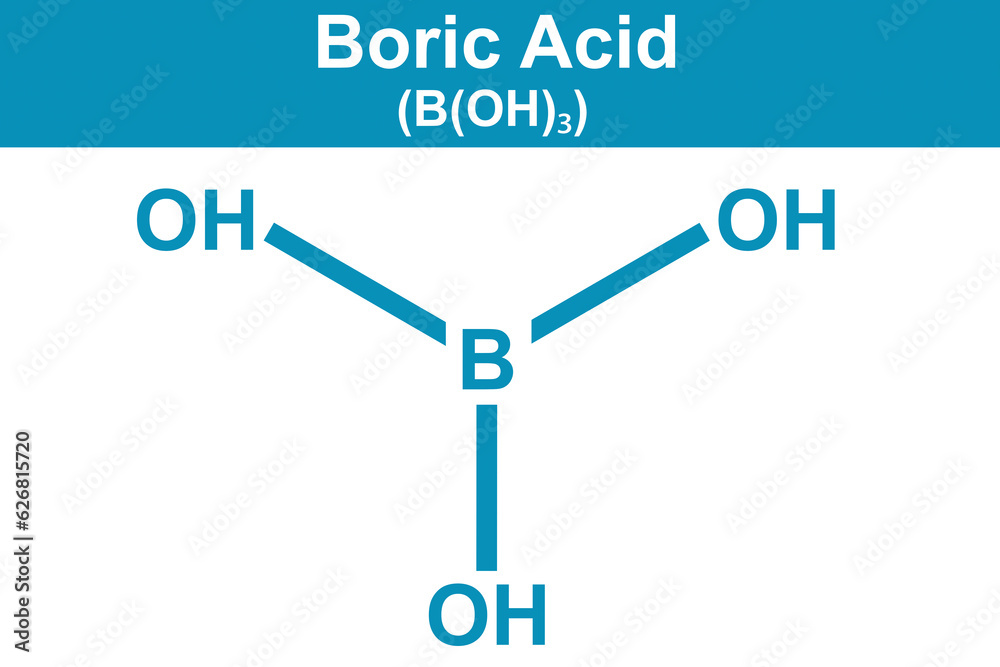 Chemistry illustration of boric acid in blue Chemistry illustration of boric acid in blue