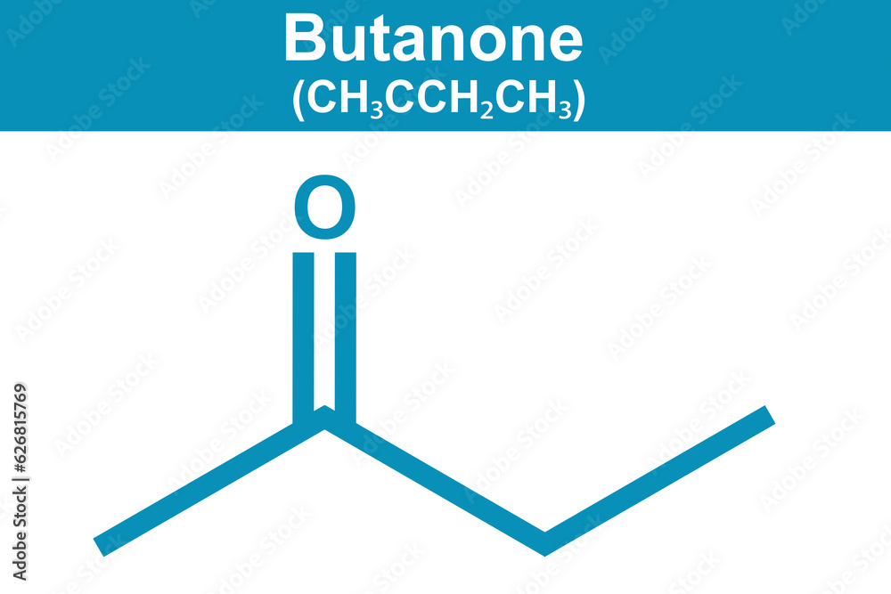 Chemistry illustration of Butanone in blue Chemistry illustration of Butanone in blue