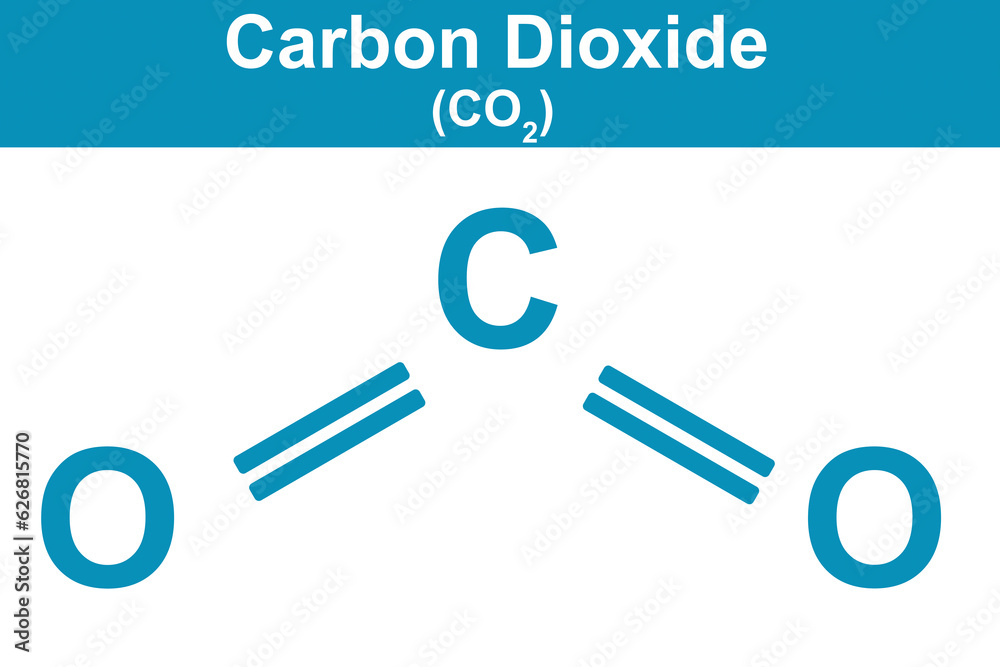 Chemistry illustration of Carbon Dioxide in blue