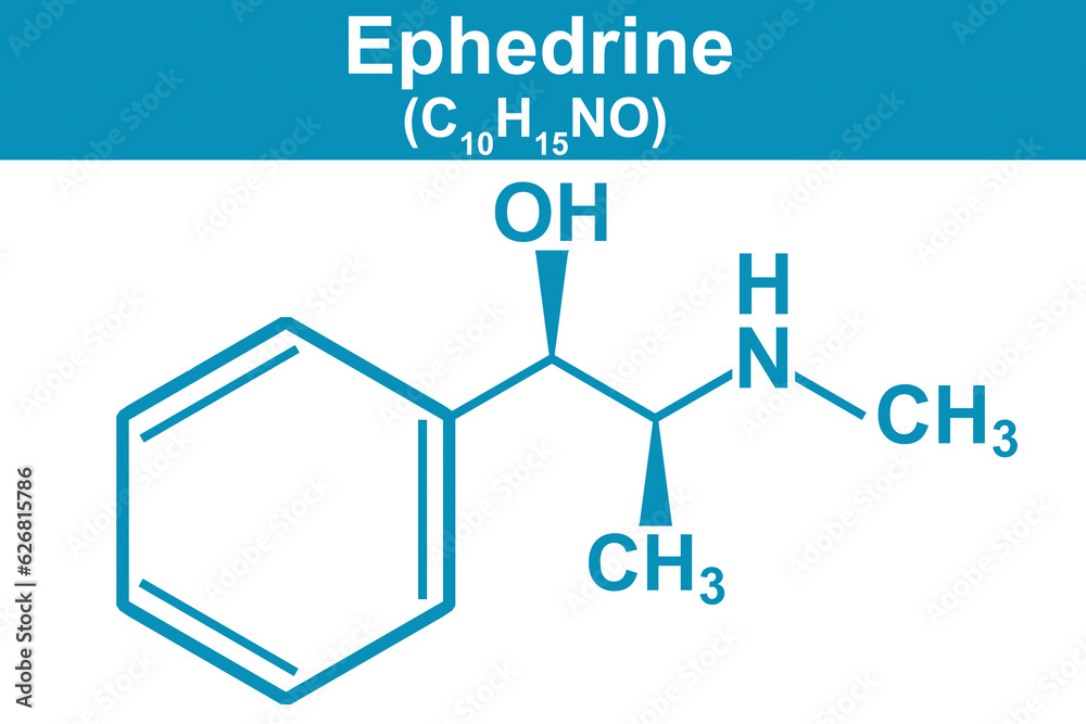 Chemistry illustration of Ephedrine in blue Chemistry illustration of Ephedrine in blue