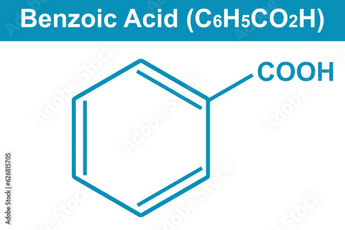 Chemistry illustration of Benzoic acid C6H5COOH in blue photo