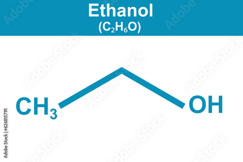 Chemistry illustration of ethanol in blue photo