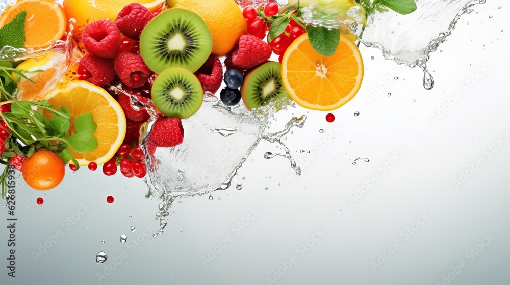 fresh fruit in water splash. whirw background .design with nature light ...