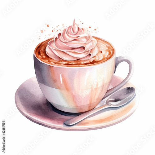 Artful Watercolor Coffee Delights: Hand-Drawn Latte, Macchiato, Espresso, and More - Sip in Style on a White Canvas!