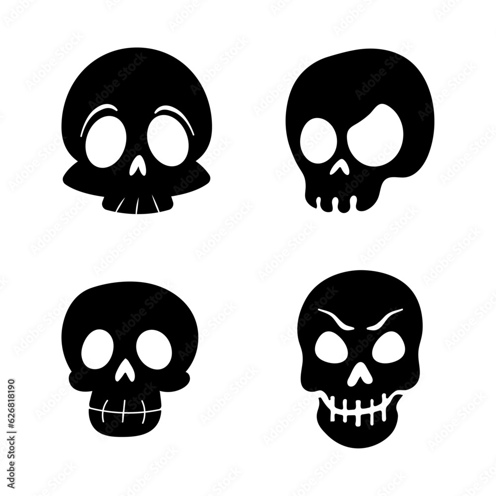 Halloween sculls silhouette illustration, scull set Halloween sculls silhouette illustration, scull set
