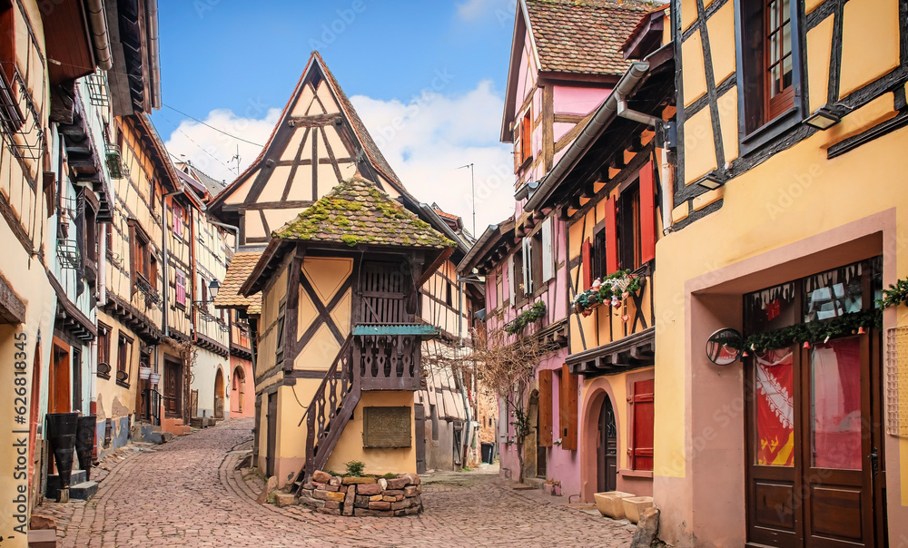 Colorful half-timbered houses in Eguisheim, Alsace, France Colorful half-timbered houses in Eguisheim, Alsace, France