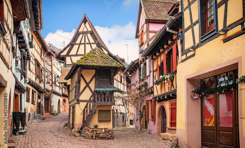 Colorful half-timbered houses in Eguisheim, Alsace, France 