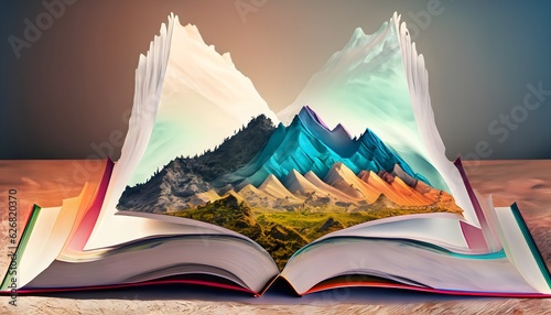 open book on the mountain  magic book white background   Ai generated 