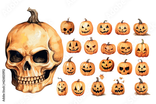 Halloween pumpkins set with Jack O Lantern