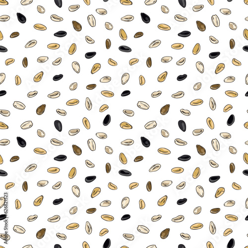 Sesame seeds seamless pattern design  hand drawn sketch vector illustration.