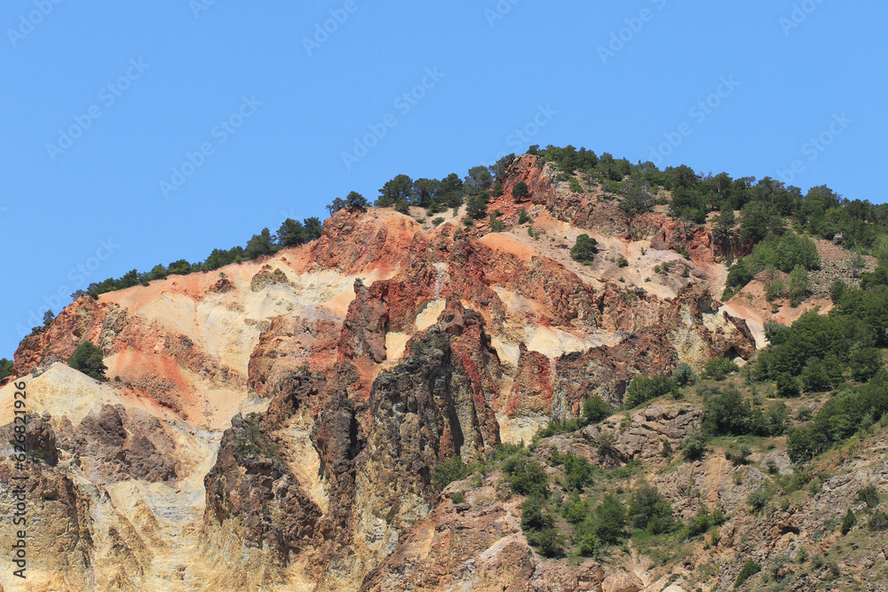 Colorful geological formations in Asarcik village in Sebinkarahisar, Giresun