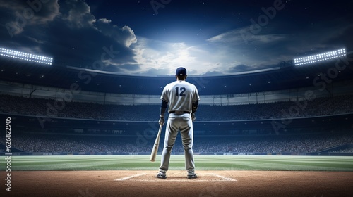 Generative AI, Professional baseball player holding bat on sport stadium